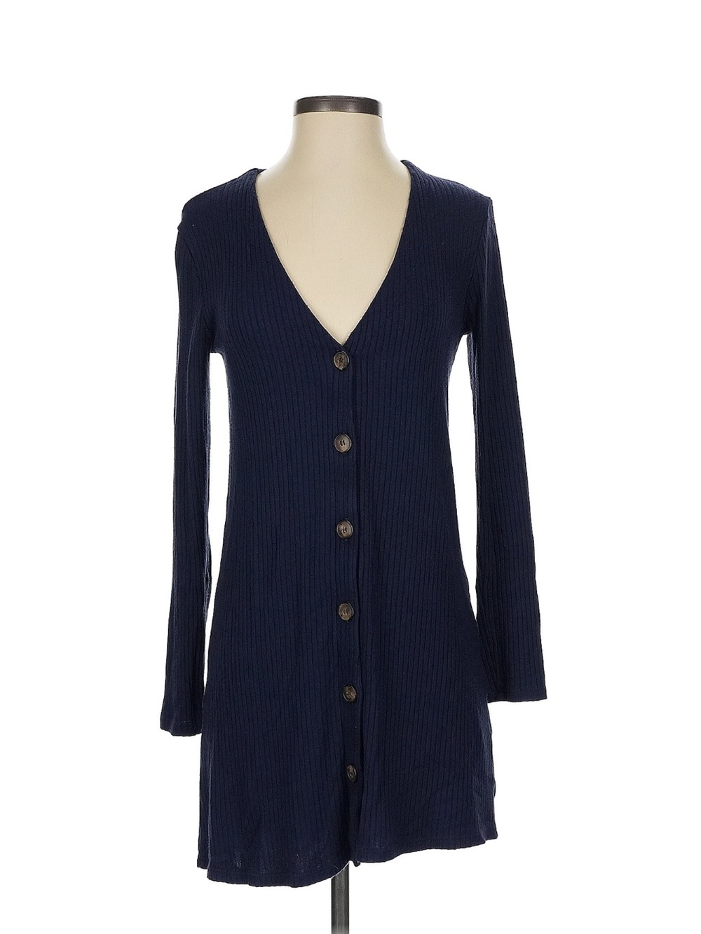 Reformation Agatha Navy Ribbed Button-Front Mini Dress - Picture 4 of 10
